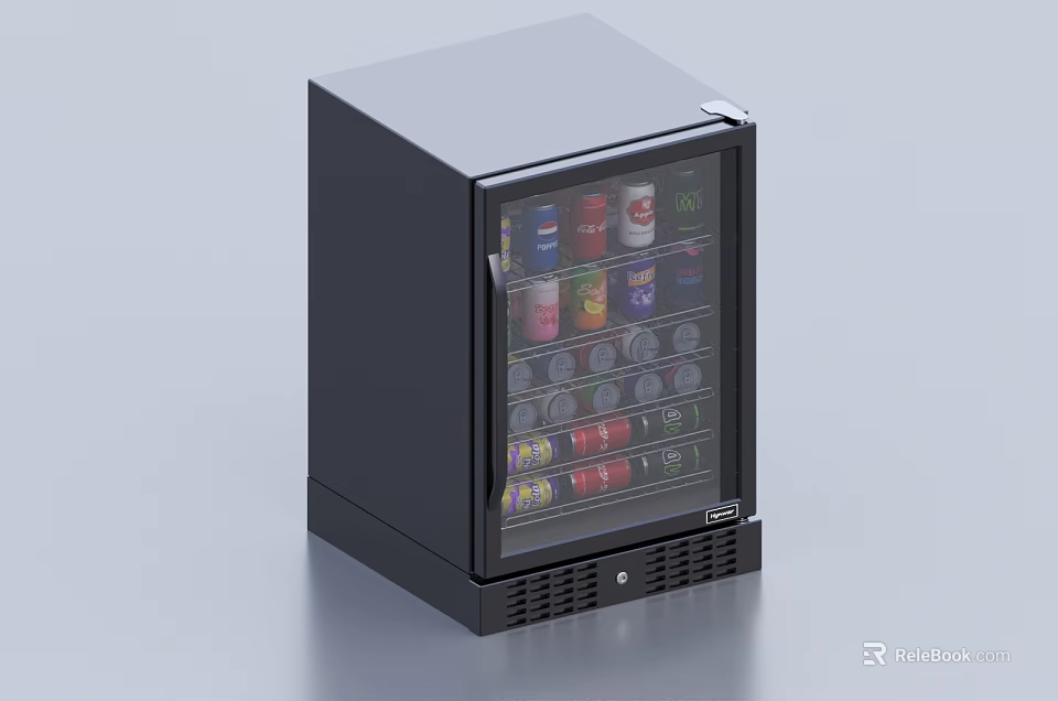 Black Compact Mini Fridge With Glass Door For Storing Beverage Cans Inside Drinks 3d model 