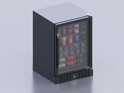 Black Compact Mini Fridge With Glass Door For Storing Beverage Cans Inside Drinks 3d model