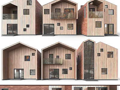 Modern Stylish Contemporary Residential Buildings Featuring Wooden Exterior And Glass Balconies 3d model