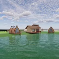 Scenic Waterfront Floating Bungalows With Dome Shaped And Traditional Roof Designs