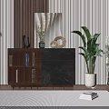Elegant Entryway Cabinet And Side Cabinet With Marble Surface And Decorative Items 3d model