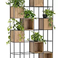 Decorative Garden Shelf With Multilayer Wooden Metal Frame And Green Plants Hanging Vines