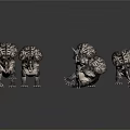 Realistic 3D Triceratops Character Models With Gray Background And Smoke Effects
