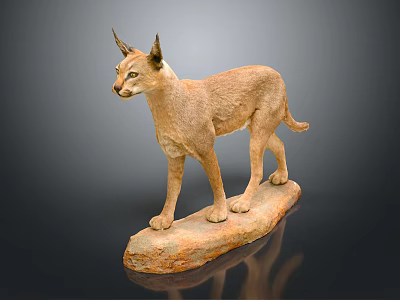 Caracal Realistic Detailed Sculpture Artwork Standing on Natural Stone Base 3d model