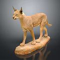 Caracal Realistic Detailed Sculpture Artwork Standing on Natural Stone Base