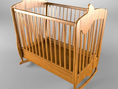 Natural Wooden Baby Crib with Rocking Structure and Classic Traditional Design 3d model