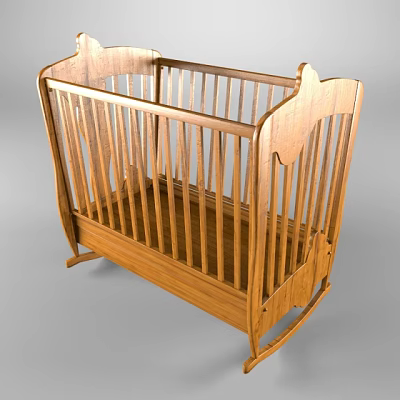 Natural Wooden Baby Crib with Rocking Structure and Classic Traditional Design 3d model