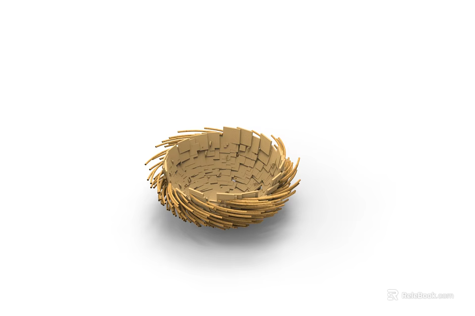 Artistic Golden Bird Nest Shaped Decorative Light With Woven Wooden Strips Modern Design 3d model 