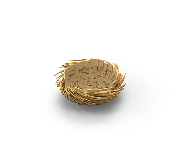 Artistic Golden Bird Nest Shaped Decorative Light With Woven Wooden Strips Modern Design 3d model