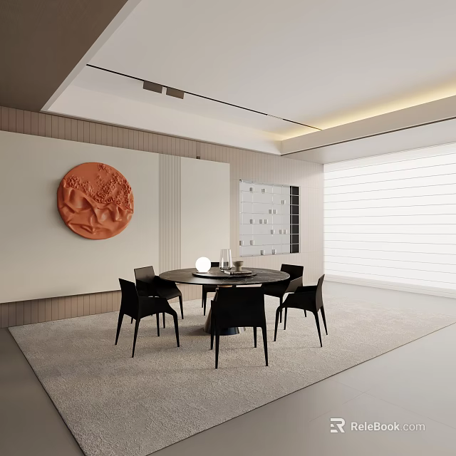 Modern Dining Table Set With Black Chairs And Decorative Wall Art In Minimalist Room 3d model 
