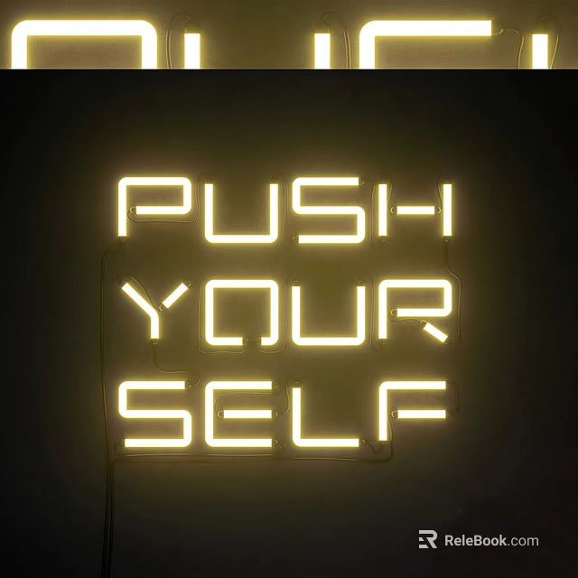 Bright Neon Decorative Light Featuring PUSH YOUR SELF Text Design in Vibrant Yellow Color 3d model 
