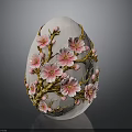 Handcrafted Decorative Egg Ornament With Pink Flowers And Golden Branches