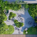 Karesansui Garden Design With Stone Path Green Plants Rocks And Wooden Deck