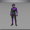 3D Fantasy Character With Purple Glowing Outfit And Dark Hair Design