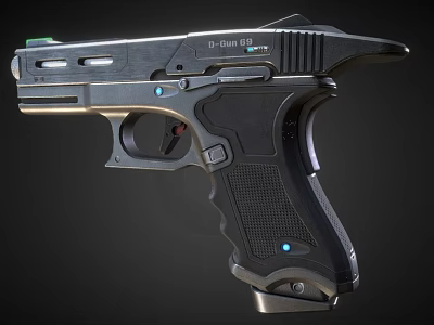 D Glock 18 Futuristic Pistol With Black Body Blue Indicators And Ergonomic Grip Texture 3d model