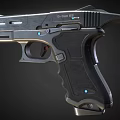 D Glock 18 Futuristic Pistol With Black Body Blue Indicators And Ergonomic Grip Texture