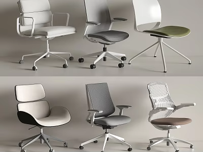 Stylish Office Chairs With Various Designs Mesh Upholstered Seats Swivel Bases And Casters 3d model