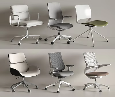 Stylish Office Chairs With Various Designs Mesh Upholstered Seats Swivel Bases And Casters 3d model