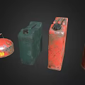 Vintage Colored Metal Fuel Cans With Gas Label Different Sizes And Designs