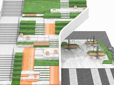 Modern Step Landscape Wooden Platform Step Seat Stool Step Under Forest Space Negotiation Space Commercial Street Sinking Step 3d model