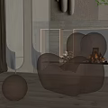Transparent Acrylic Single Sofa With Round Ottoman Wooden Floor And Fireplace In Modern Interior