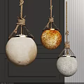Stylish Spherical Pendant Lights With Rope Wrapped Metal Frames And Textured White Golden Surfaces