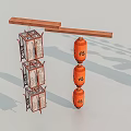 Traditional Chinese Hanging Lanterns With Wooden Frame And Orange Fu Character Designs