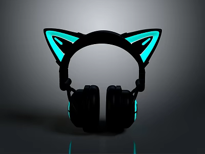 Modern Computer Headphones With Cat Ear Design And Blue Glowing Features 3d model