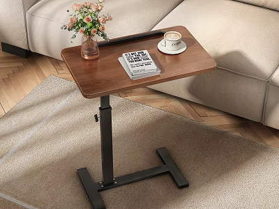 Wooden Top Side Table with Black Metal Frame Vase Flowers Magazine and Coffee Cup 3d model