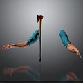 Creative Axe With Blue Sleeved Arms Stretched On Gray Background With Reflection