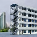 External Steel Structure Staircase On White Multi Story Building With Large Windows 3d model
