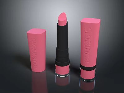 Pink Lipstick With Black Tube And Matching Glossy Pink Cosmetic Cases Design 3d model