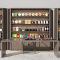 Modern Tea Table Chair With Storage Shelves Of Tea Sets Cans And Cakes
