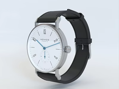Elegant White Dial Watch With Black Leather Strap And Silver Case Design 3d model