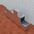 Stainless Steel Commercial Kitchen Appliance With White Tiled Wall And Red Floor Tiles