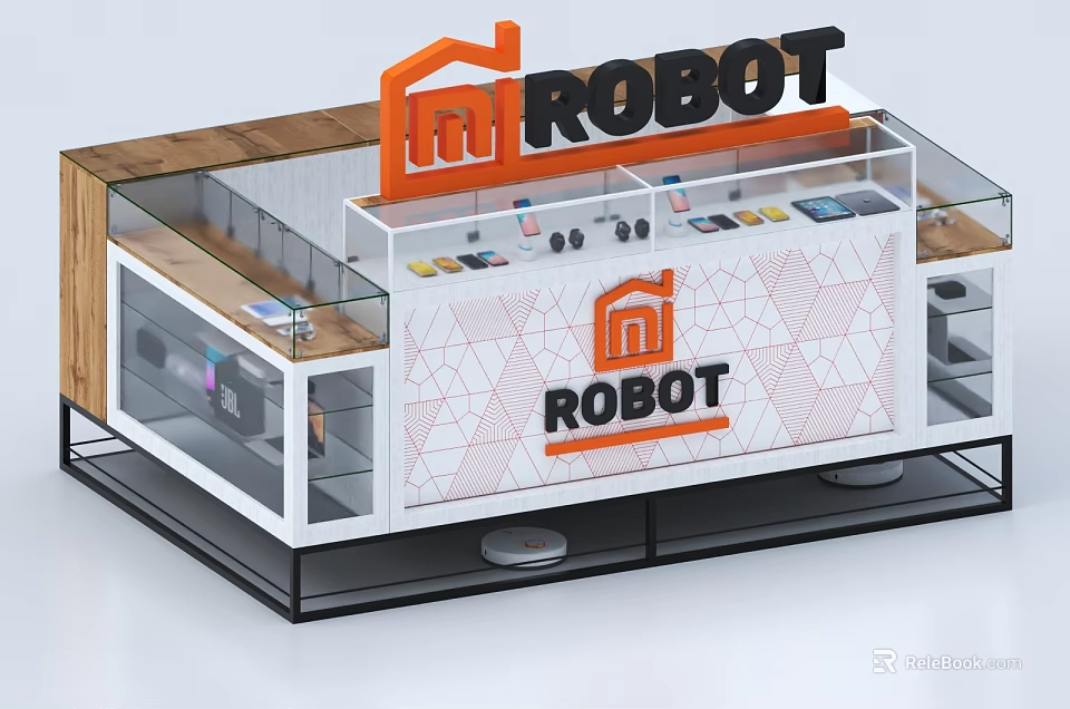 Modern Display Cabinet with ROBOT Logo and Geometric Pattern Electronic Devices Showcase 3d model 