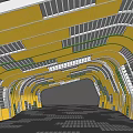 Modern Curved Pergola Design With Yellow White Grid Structure And Architectural Elements