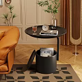 Modern Black Side Table With Glass Clock Vase And Storage In Living Room