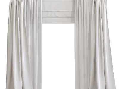 White Soft Flowing Curtains With Pleated Top For Window Decoration 3d model