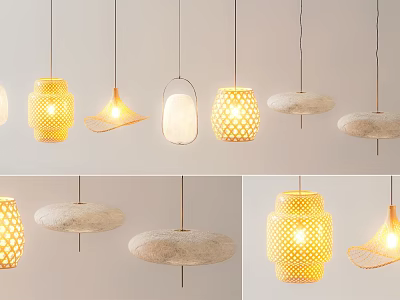 Modern Decorative Hanging Chandeliers With Various Designs And Warm Yellow Lighting 3d model