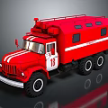Red Classic Fire Truck with Number 18 White Stripes Six Wheels And Roof Equipment
