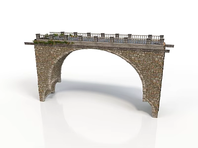 Classic Stone Arch Bridge with Masonry Railings and Greenery Details 3d model