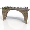Classic Stone Arch Bridge with Masonry Railings and Greenery Details
