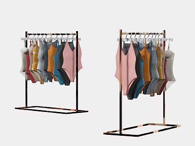 Colorful Bodysuits Displayed On Clothing Racks 3d model