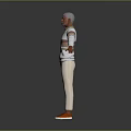 Game and Movie Character in Striped Sweater Beige Pants and Orange Shoes with Arms Outstretched