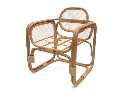 Modern Rattan Leisure Chair With Mesh Seat Armrests Natural Tone Frame And Open Design 3d model