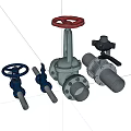 Industrial Valves In Various Designs With Red And Black Handles