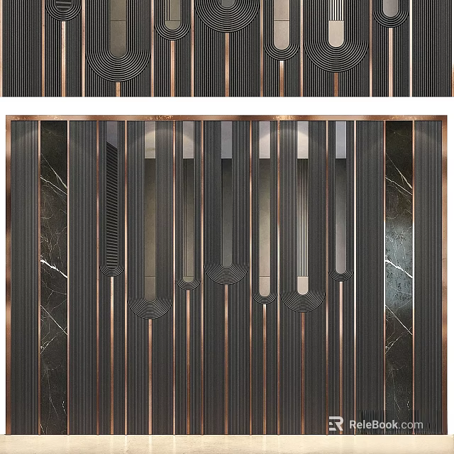 Modern Elegant Metal Striped Wall Hanging With Marble Background For Contemporary Interior Decoration 3d model 