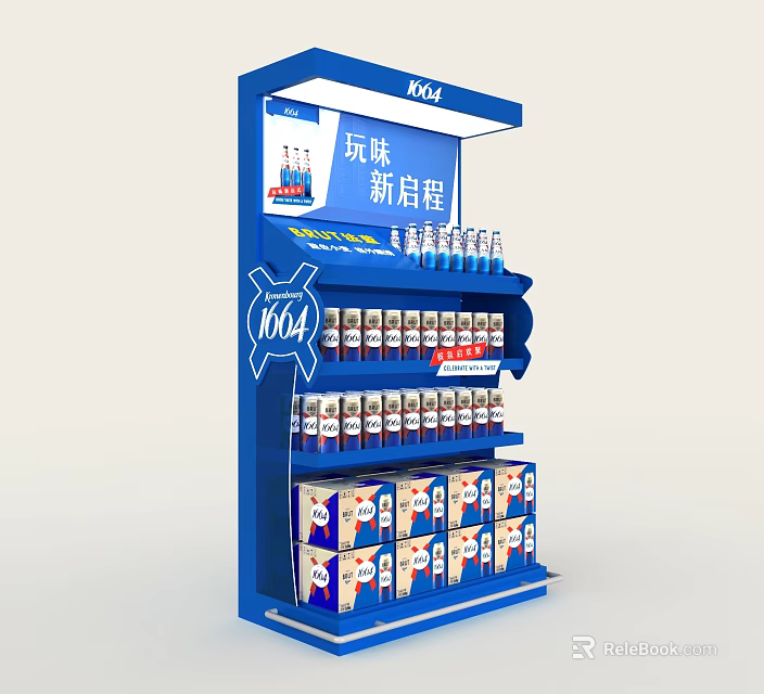 K64 Blue Retail Display Shelf Featuring Neatly Arranged Multiple Products 3d model