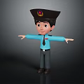 Cartoon Human Character In Blue Uniform With Hat Badge And Arms Outstretched